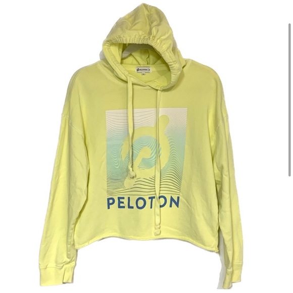 Peloton Bright Neon Yellow Crop Graphic Hoodie Sweatshirt Women’s - Picture 2 of 5